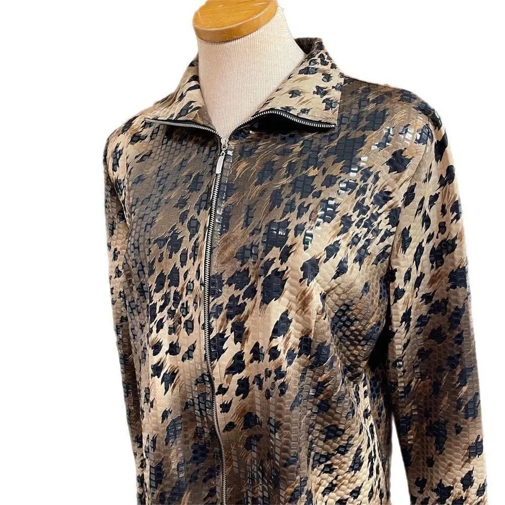 Exclusively Misook Leopard Print Full Zip Jacket Size Large - Picture 2 of 9